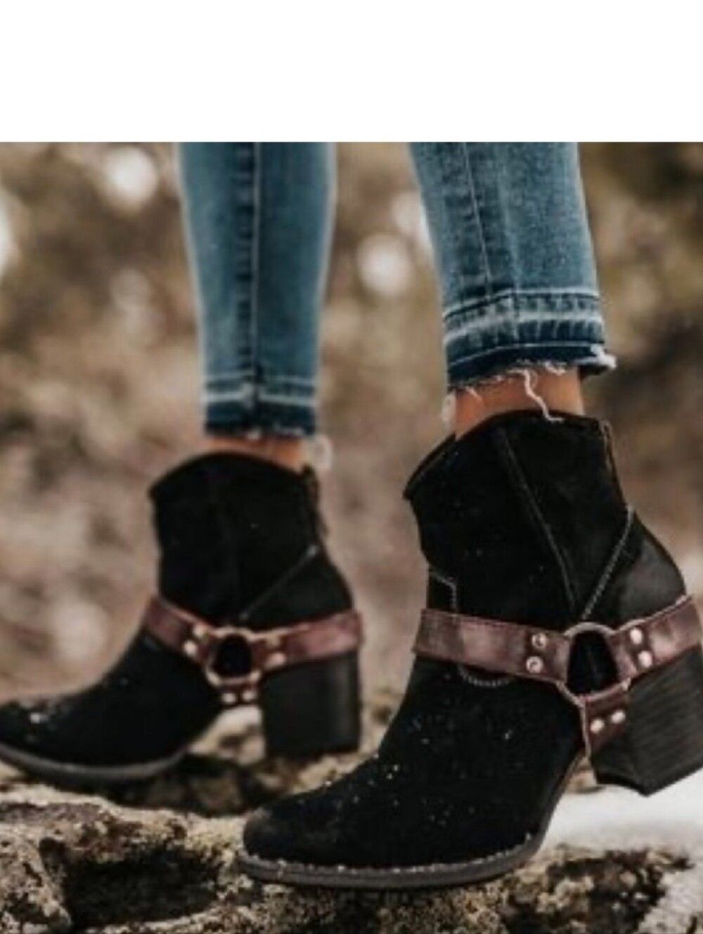Freebird Spirit Back Zip Western Buckle Harness Ankle Boots Black Suede Size 7